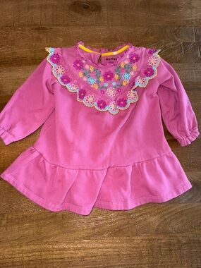 Mini Boden Pink Floral Embroidered Ruffle Dress